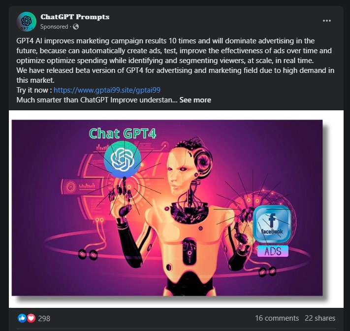 facebook ad campaign malware open ai chat